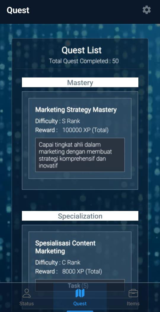 Tampilan Quest Harian